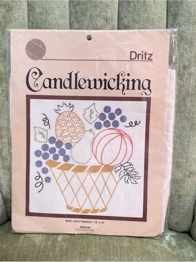 Vintage 1983 Unopened Dritz Candlewicking Kit Craft Needlework Fruit Basket USA